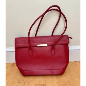 Women's Business Tote Handbag Large Red Pebbled Leather Work Bag Professional